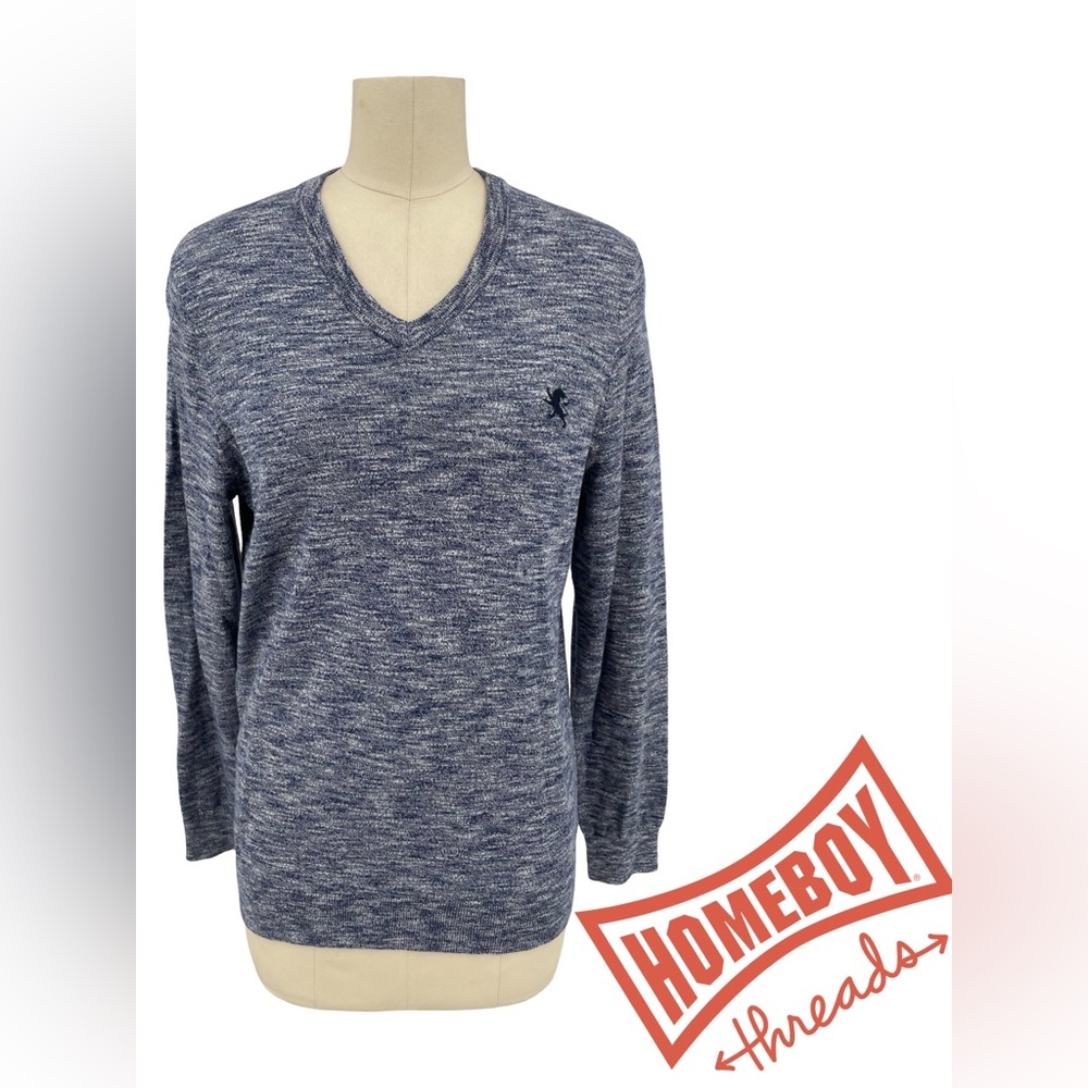 Express V-Neck Sweater in Heathered Blue Size:S/Petite
